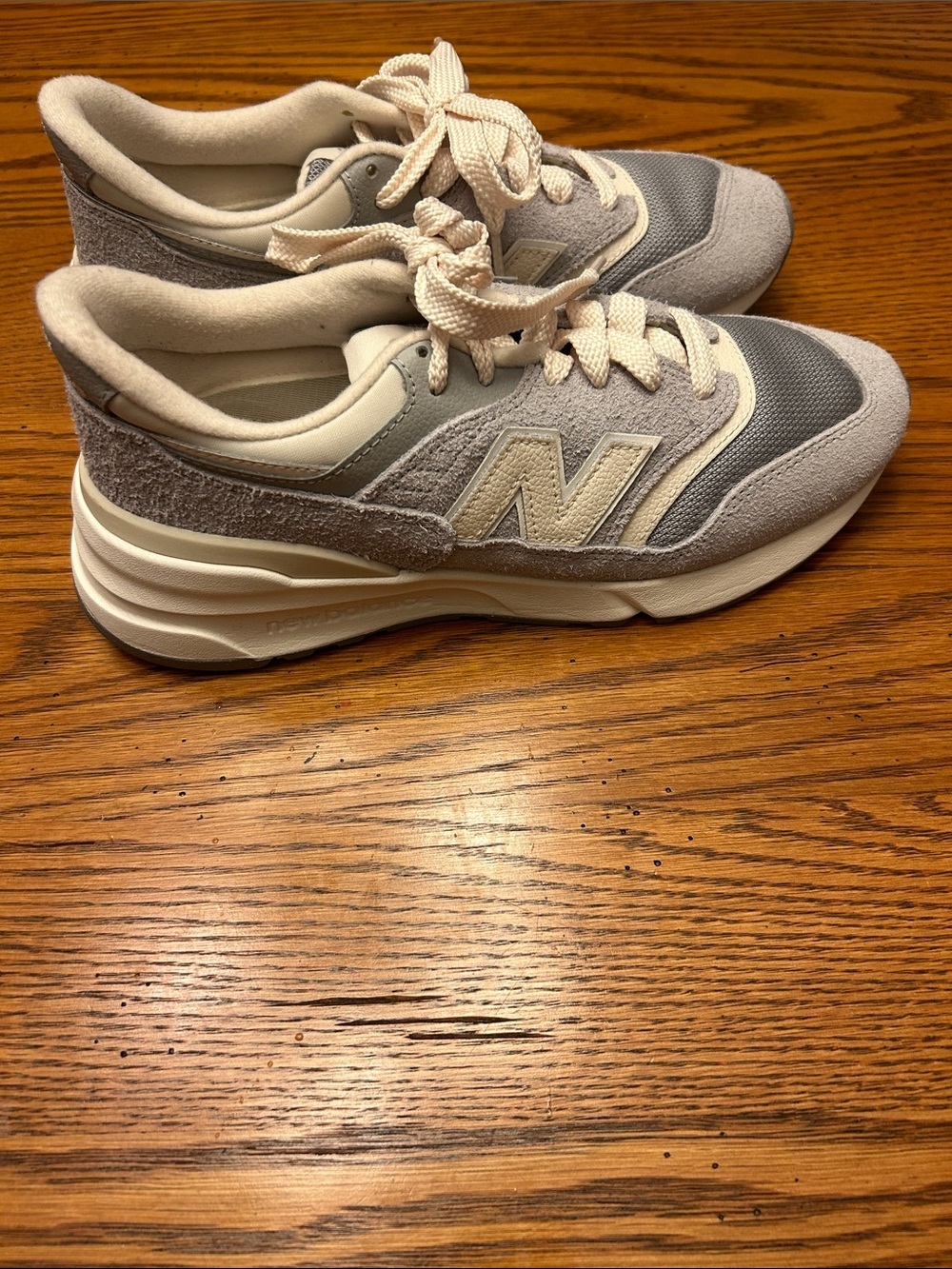 New Balance Gray and Cream Suede Mesh Sneakers